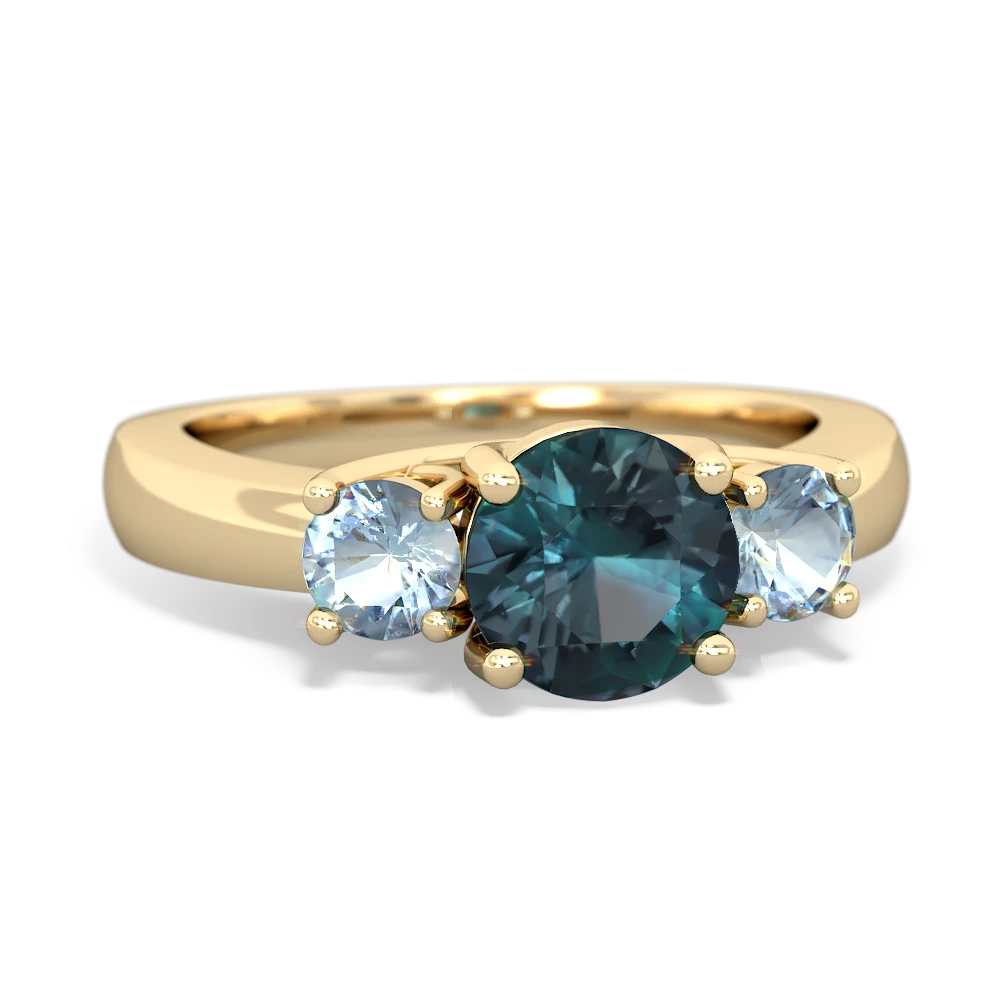 Alexandrite Three Stone Round Trellis 14K Yellow Gold ring R4018