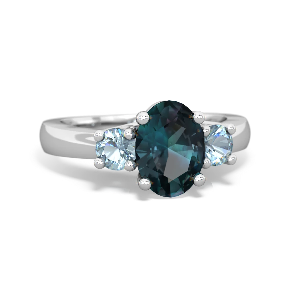 Alexandrite Three Stone Oval Trellis 14K White Gold ring R4024
