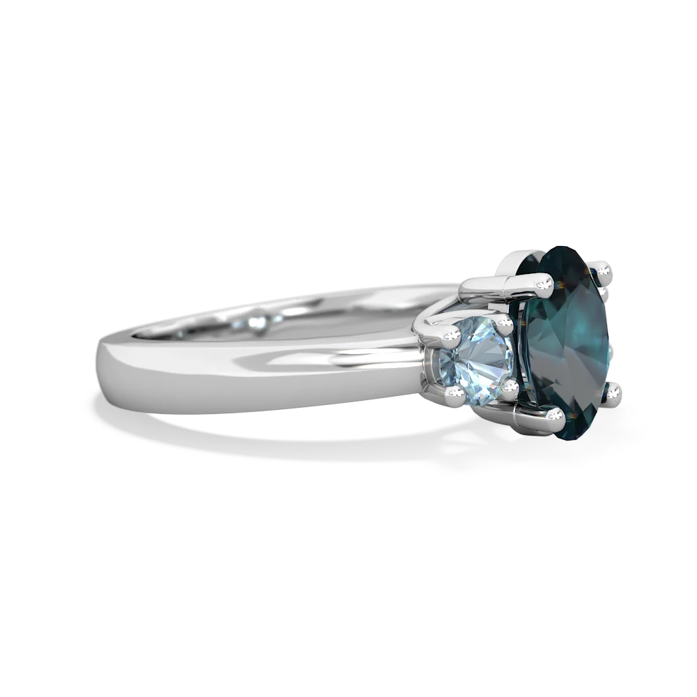 Alexandrite Three Stone Oval Trellis 14K White Gold ring R4024