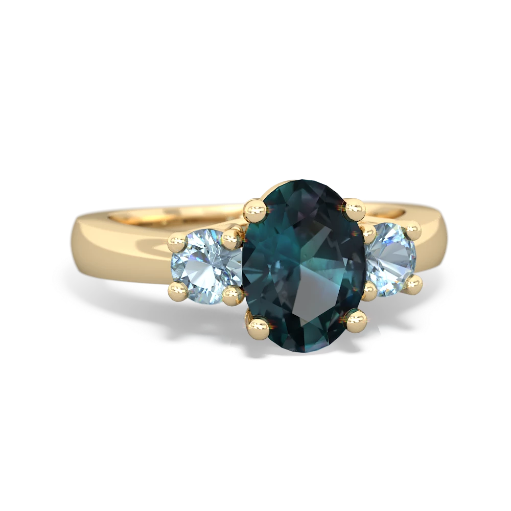 Alexandrite Three Stone Oval Trellis 14K Yellow Gold ring R4024