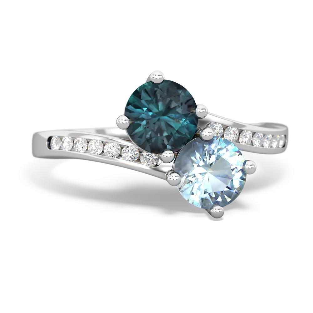 Alexandrite Channel Set Two Stone 14K White Gold ring R5303