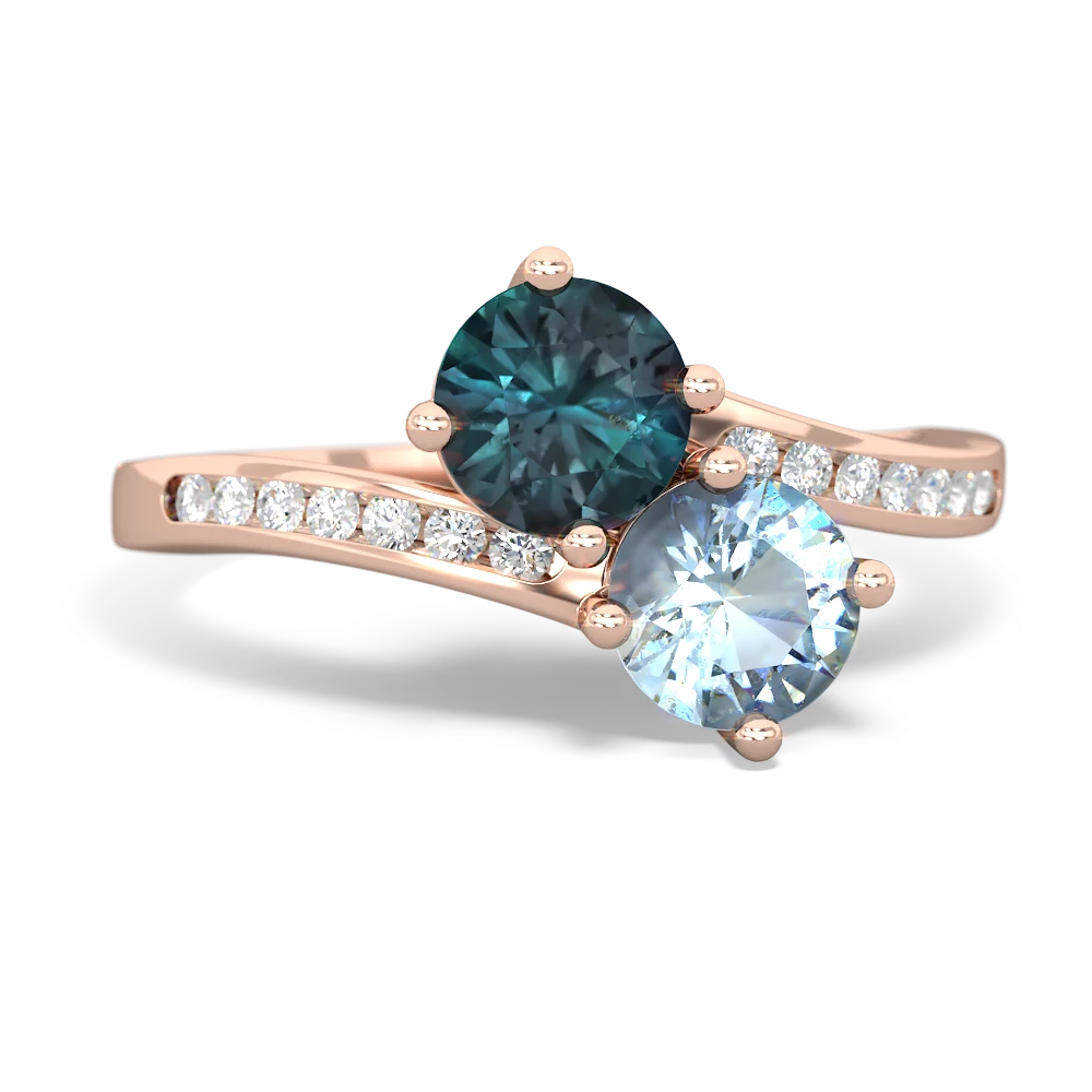 Alexandrite Channel Set Two Stone 14K Rose Gold ring R5303