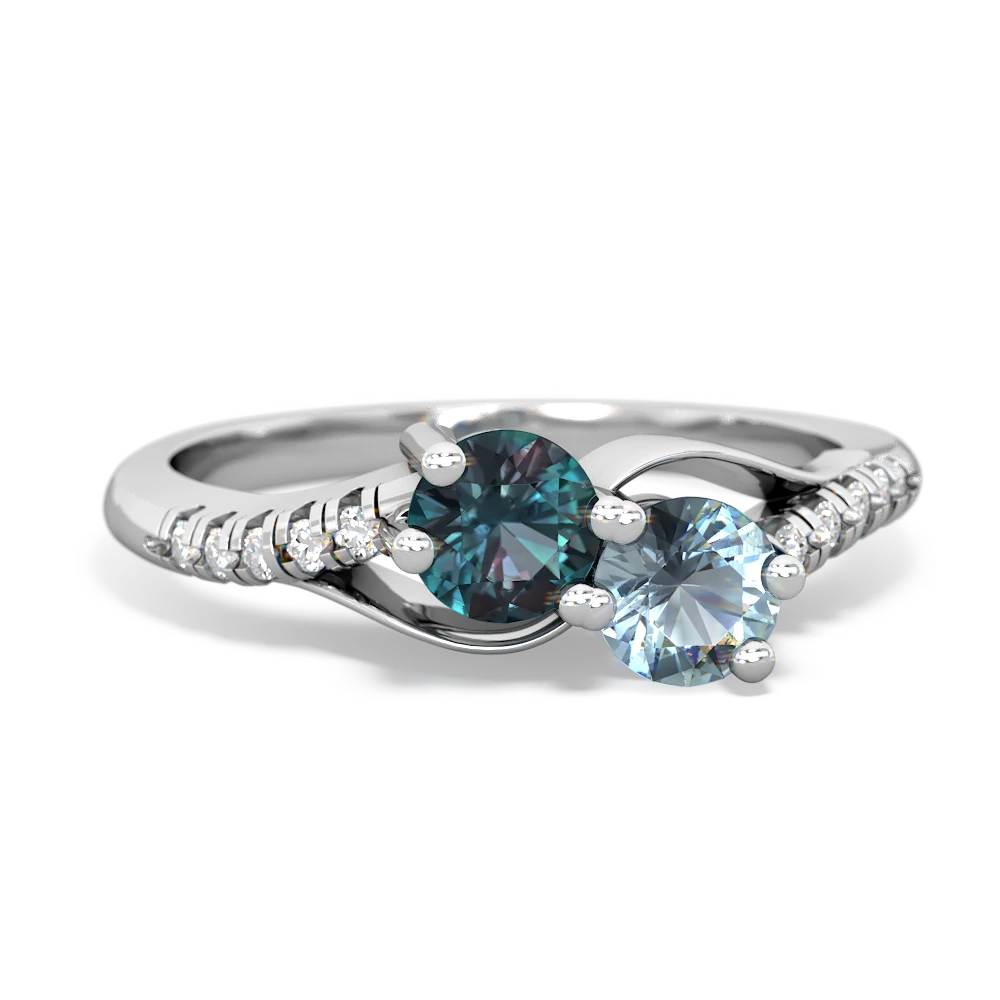 Alexandrite Infinity Pave Two Stone 14K White Gold ring R5285