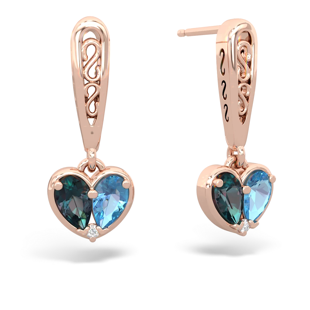 Alexandrite Filligree Heart 14K Rose Gold earrings E5070