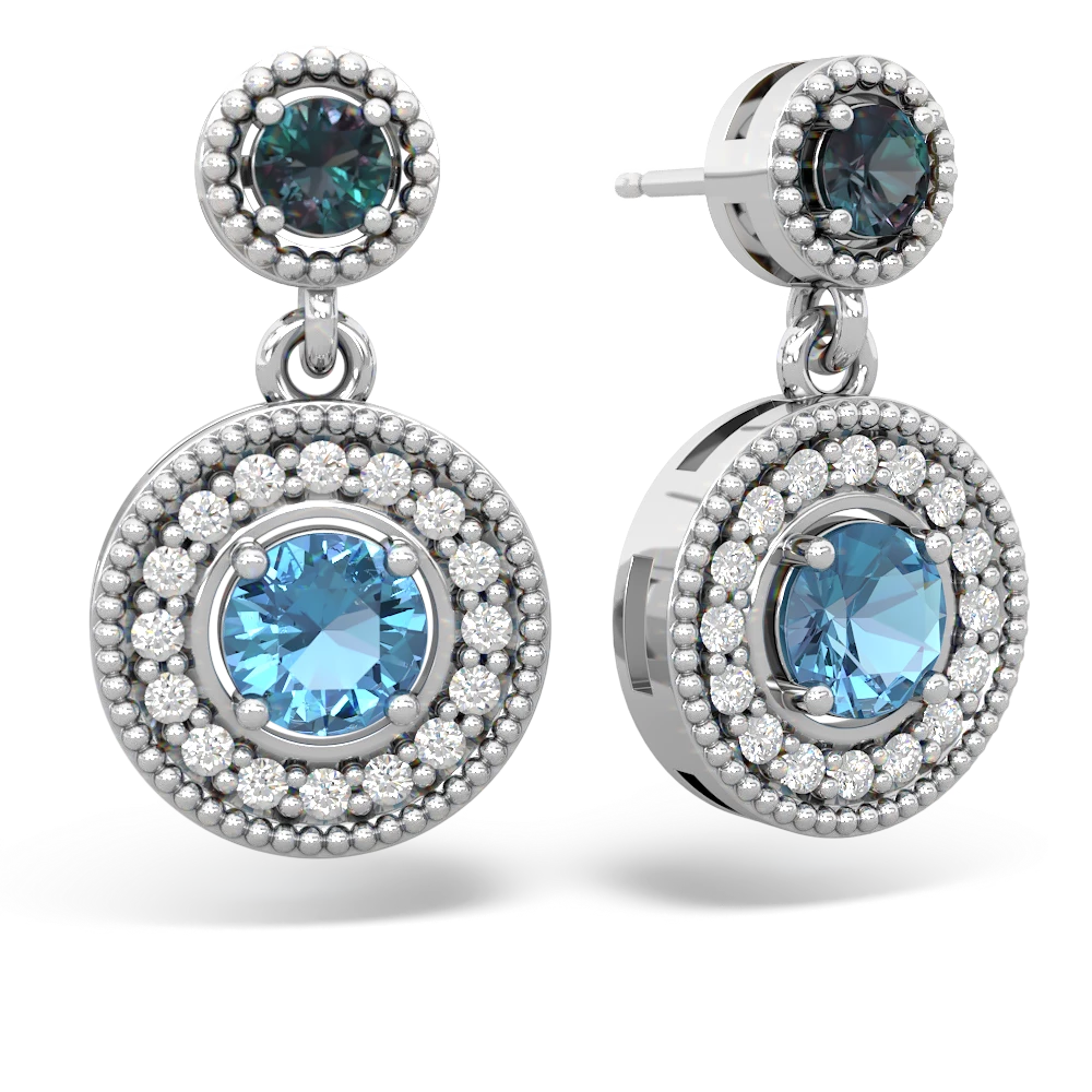 Alexandrite Halo Dangle 14K White Gold earrings E5319