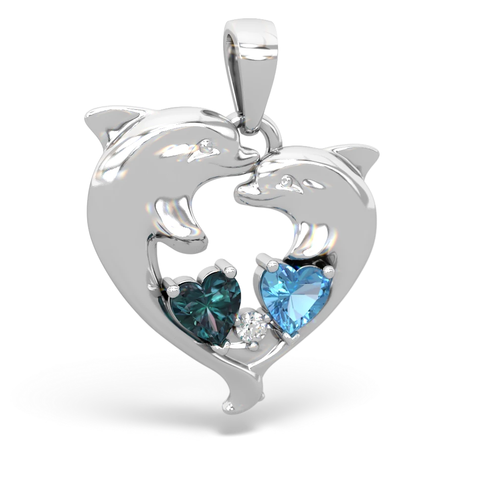 Alexandrite Dolphin Heart 14K White Gold pendant P5820