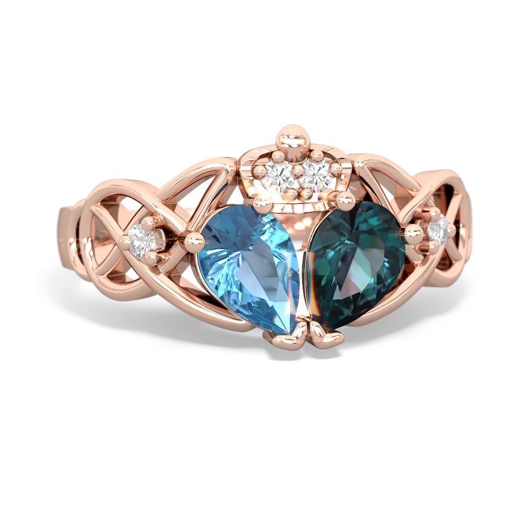 Alexandrite 'One Heart' Celtic Knot Claddagh 14K Rose Gold ring R5322