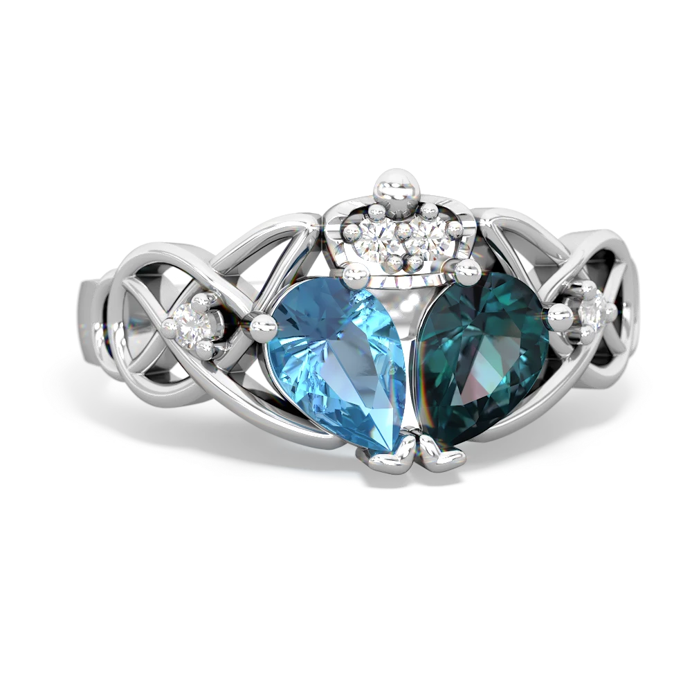 Alexandrite 'One Heart' Celtic Knot Claddagh 14K White Gold ring R5322