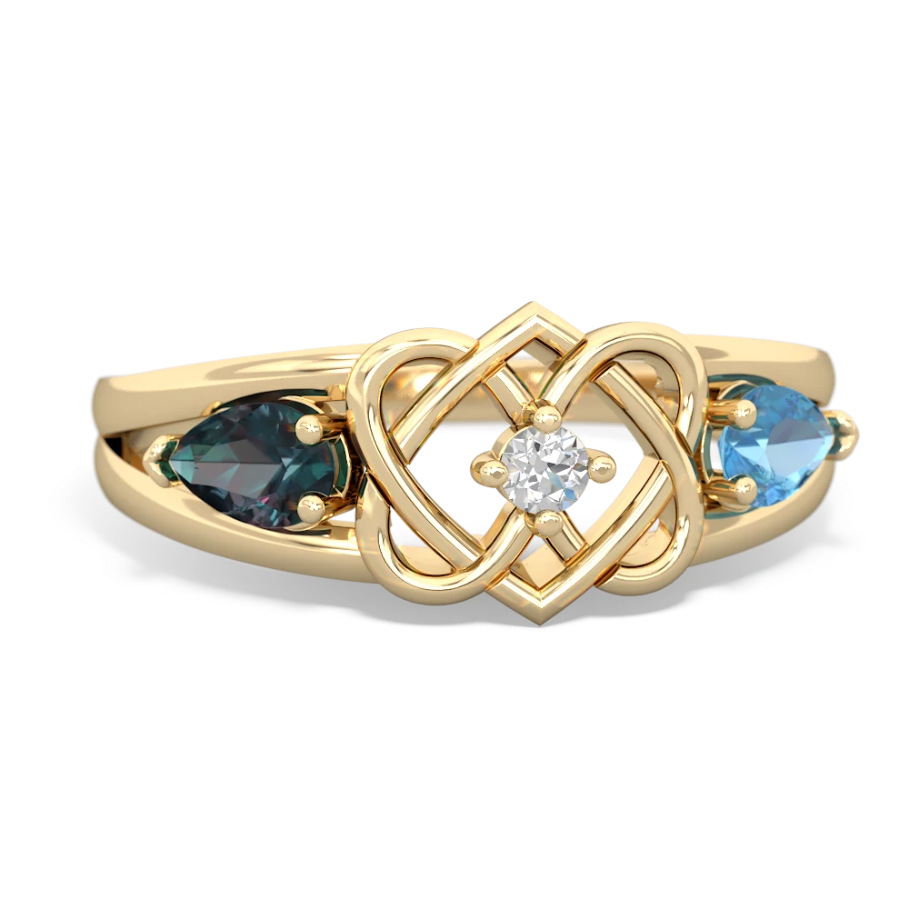 Alexandrite Hearts Intertwined 14K Yellow Gold ring R5880