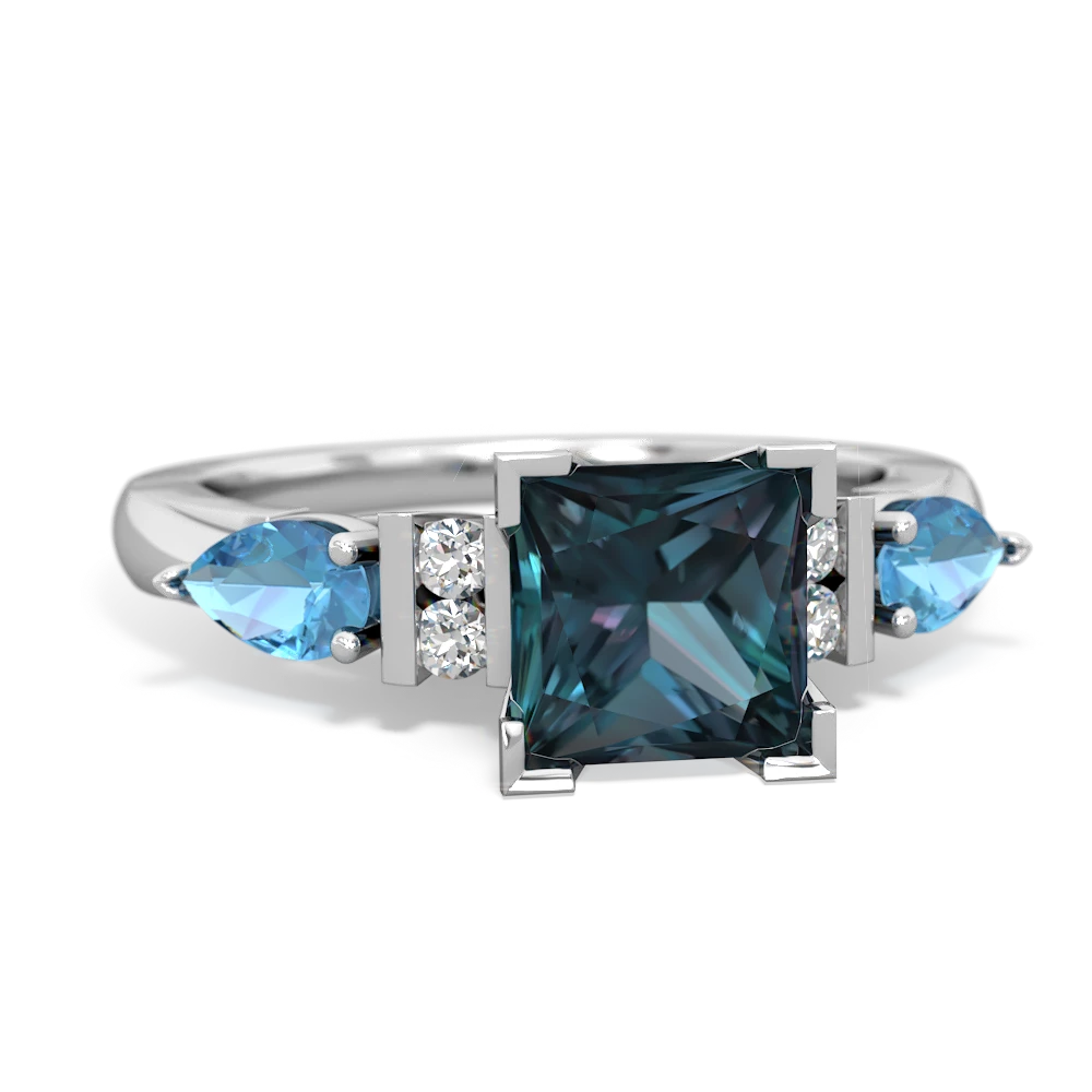 Alexandrite 6Mm Princess Eternal Embrace Engagement 14K White Gold ring C2002