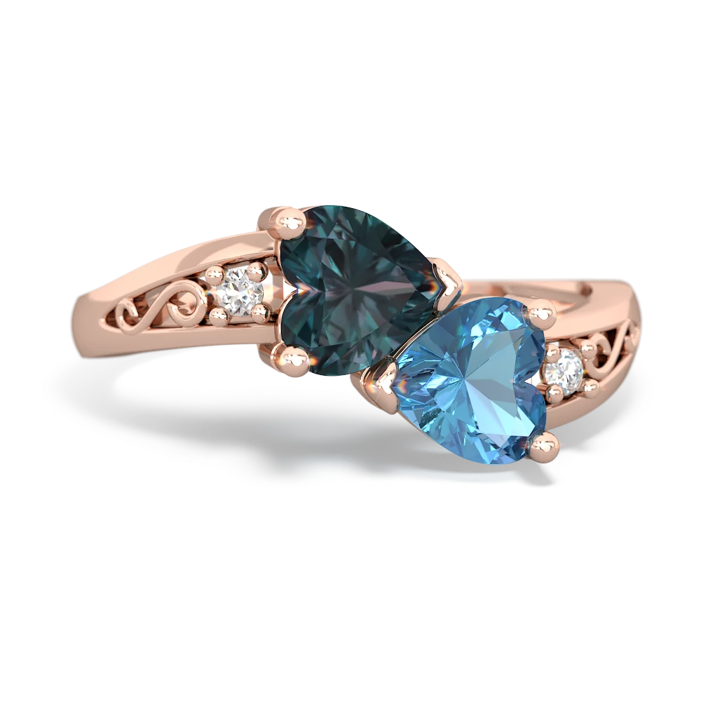 Alexandrite Snuggling Hearts 14K Rose Gold ring R2178