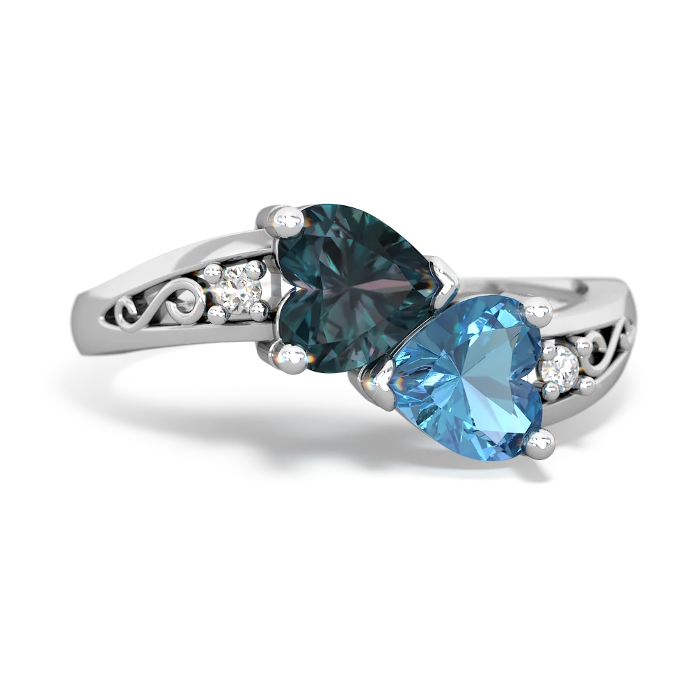 Alexandrite Snuggling Hearts 14K White Gold ring R2178