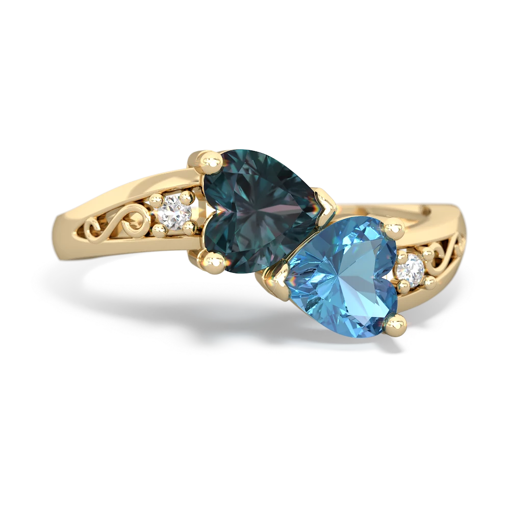 Alexandrite Snuggling Hearts 14K Yellow Gold ring R2178