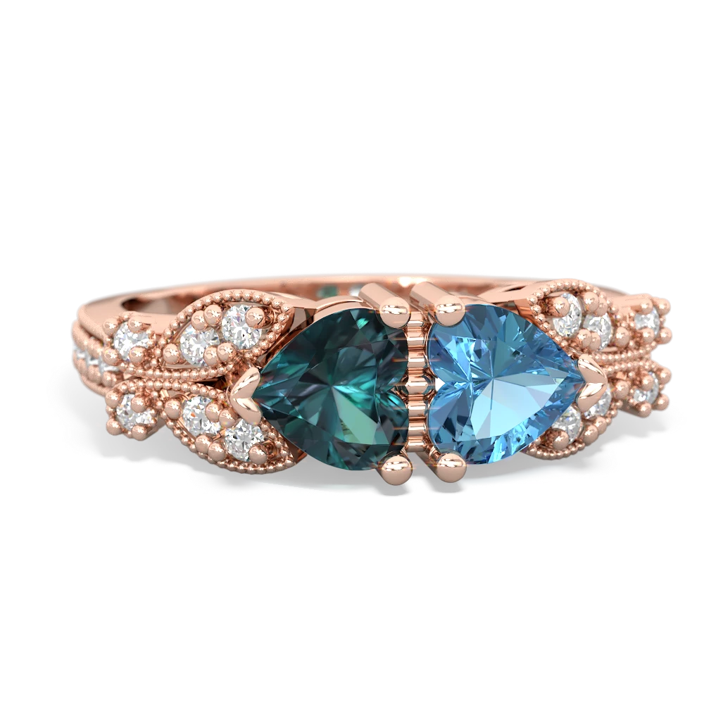 Alexandrite Diamond Butterflies 14K Rose Gold ring R5601