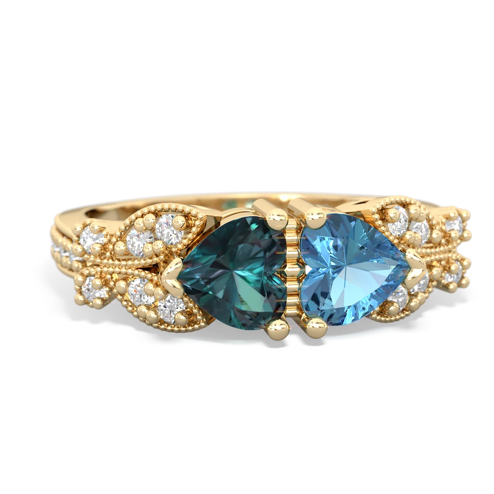 Alexandrite Diamond Butterflies 14K Yellow Gold ring R5601