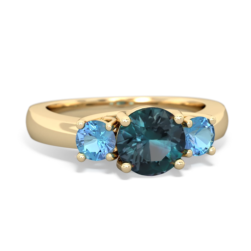 Alexandrite Three Stone Round Trellis 14K Yellow Gold ring R4018