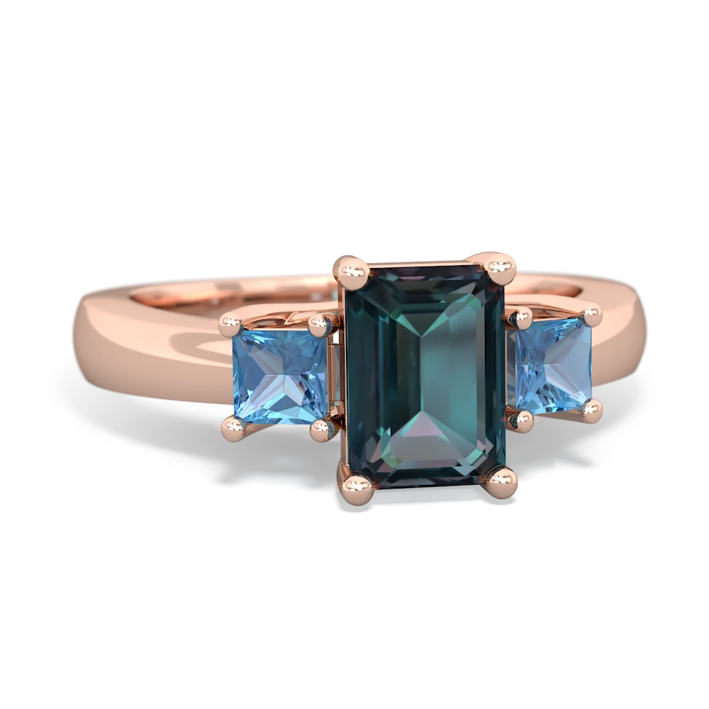 Alexandrite Three Stone Emerald-Cut Trellis 14K Rose Gold ring R4021