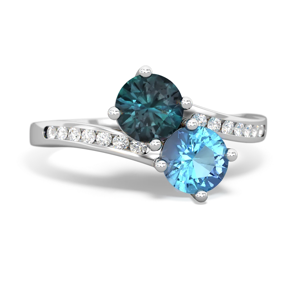 Alexandrite Channel Set Two Stone 14K White Gold ring R5303