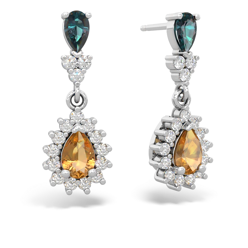 Alexandrite Halo Pear Dangle 14K White Gold earrings E1882