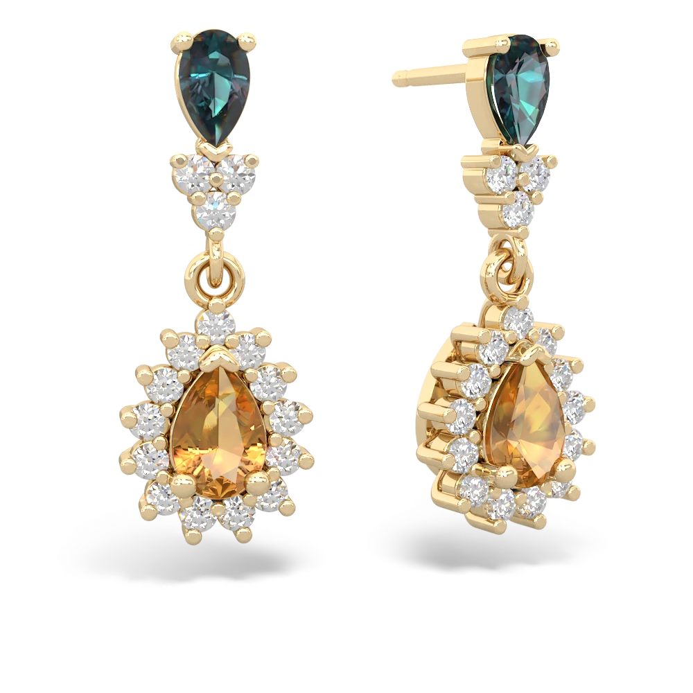 Alexandrite Halo Pear Dangle 14K Yellow Gold earrings E1882