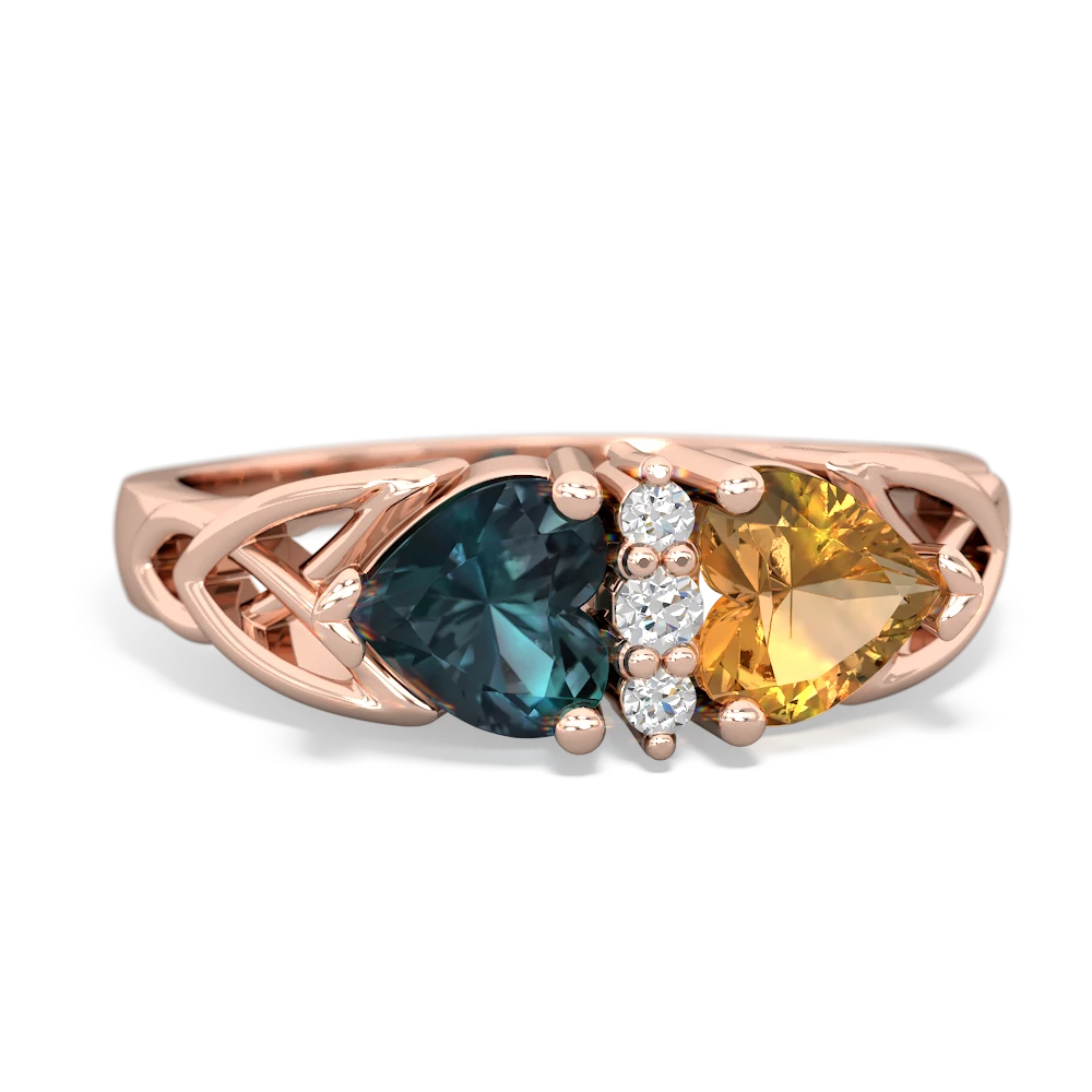 Alexandrite Celtic Knot Double Heart 14K Rose Gold ring R5040