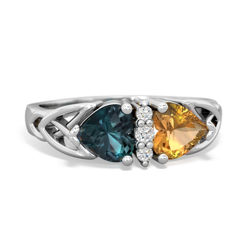 Alexandrite Celtic Knot Double Heart 14K White Gold ring R5040