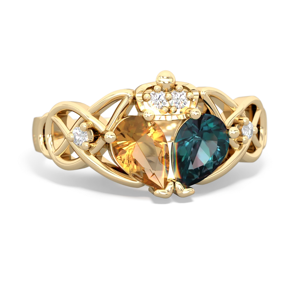 Alexandrite 'One Heart' Celtic Knot Claddagh 14K Yellow Gold ring R5322