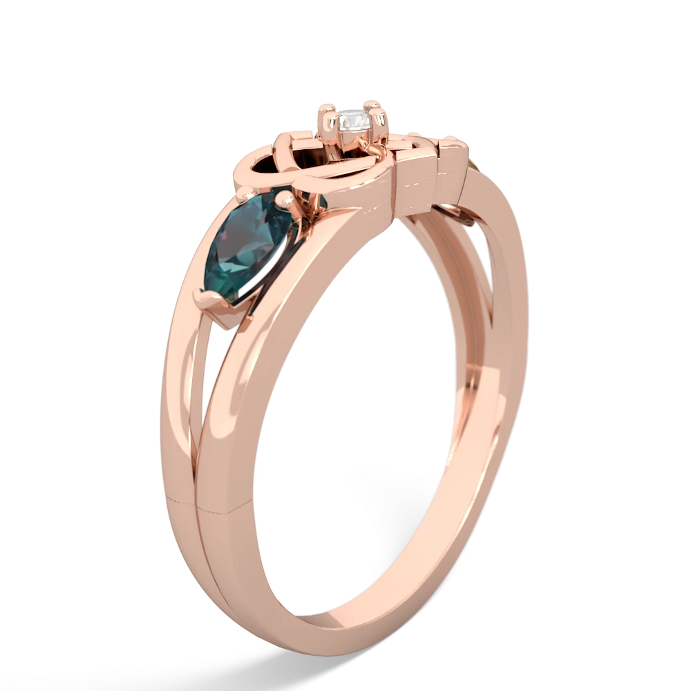 Alexandrite Hearts Intertwined 14K Rose Gold ring R5880