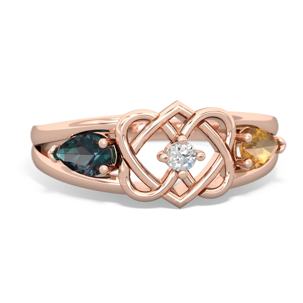 Alexandrite Hearts Intertwined 14K Rose Gold ring R5880