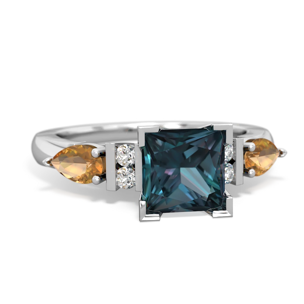 Alexandrite 6Mm Princess Eternal Embrace Engagement 14K White Gold ring C2002