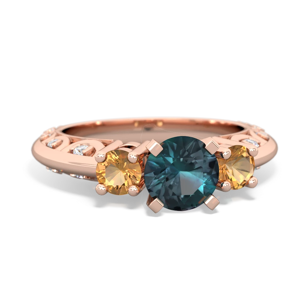 Alexandrite Art Deco Eternal Embrace Engagement 14K Rose Gold ring C2003