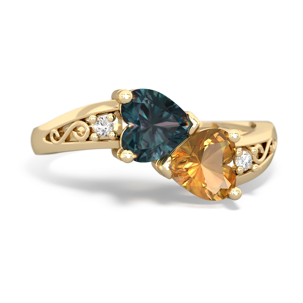 Alexandrite Snuggling Hearts 14K Yellow Gold ring R2178