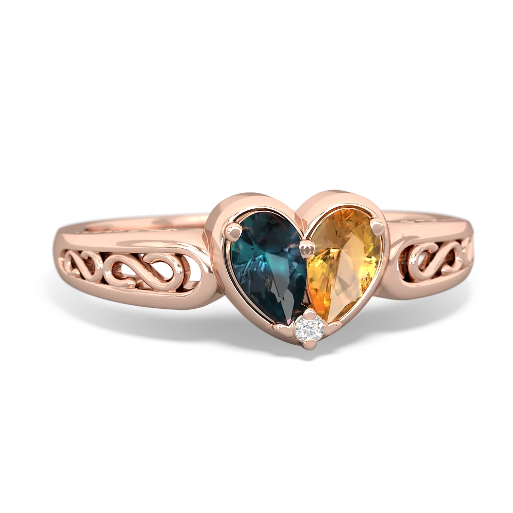 Alexandrite Filligree 'One Heart' 14K Rose Gold ring R5070