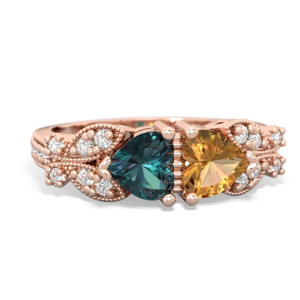 Alexandrite Diamond Butterflies 14K Rose Gold ring R5601