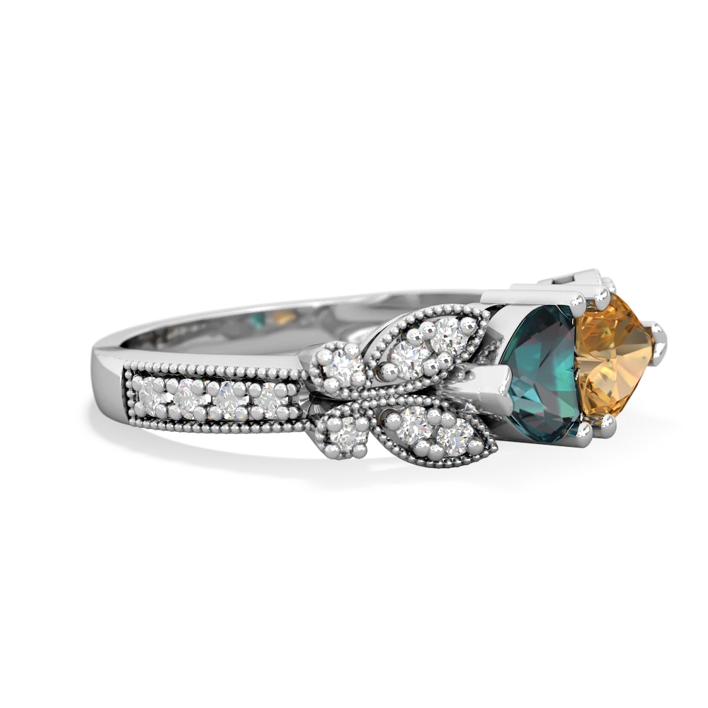 Alexandrite Diamond Butterflies 14K White Gold ring R5601