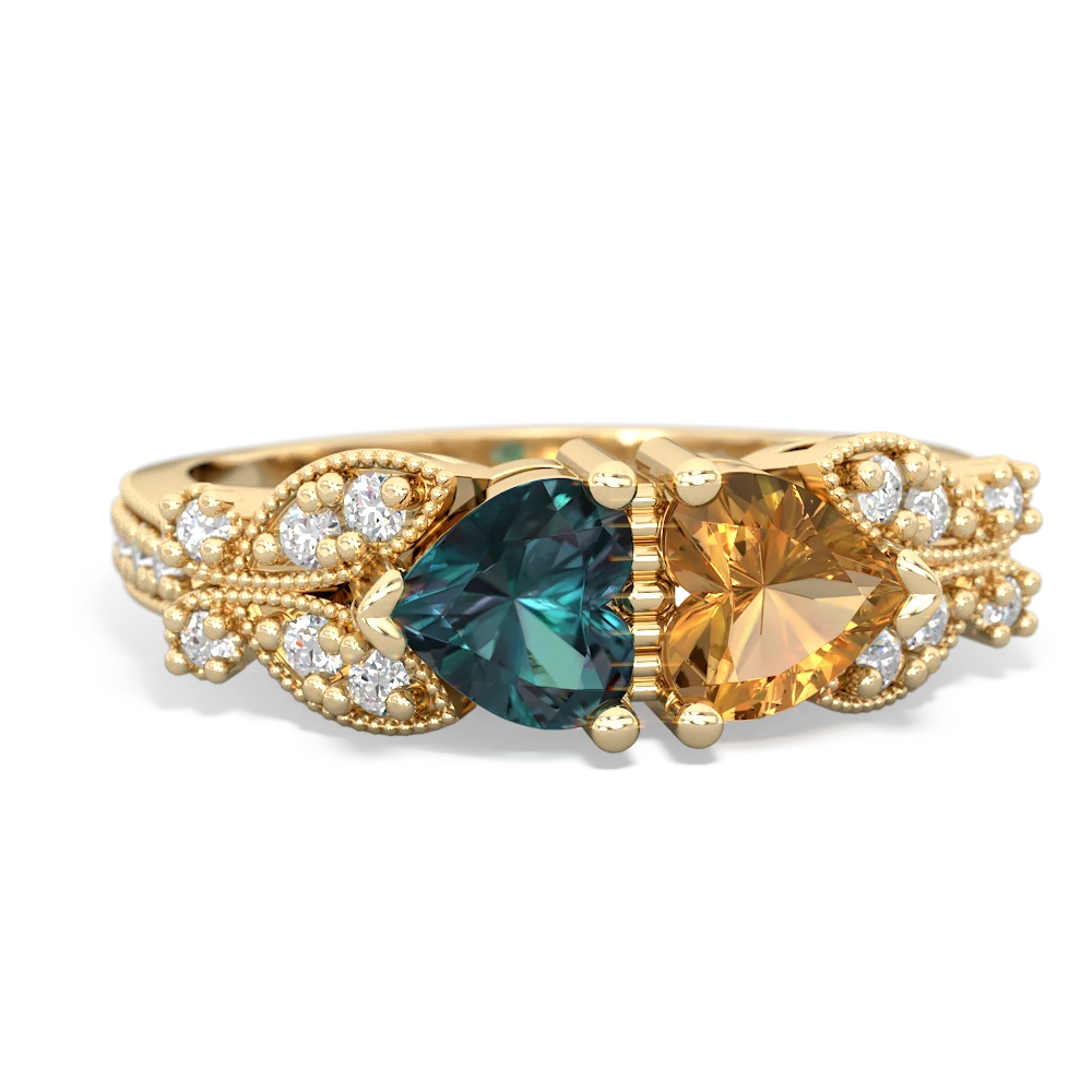 Alexandrite Diamond Butterflies 14K Yellow Gold ring R5601