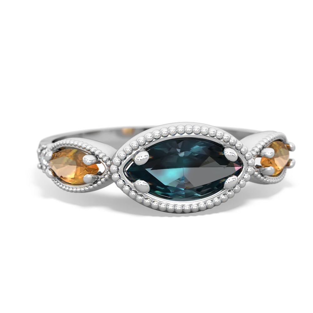 Alexandrite Milgrain Marquise 14K White Gold ring R5700