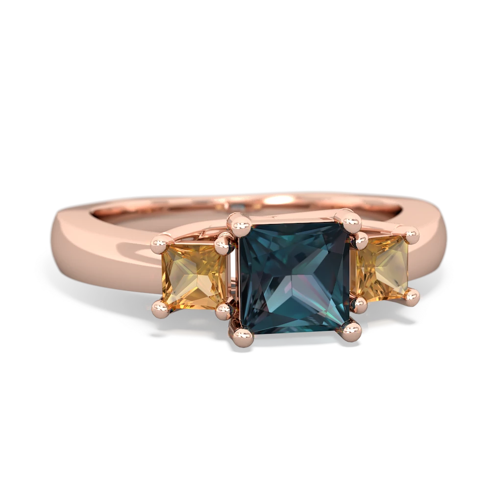 Alexandrite Three Stone Trellis 14K Rose Gold ring R4015