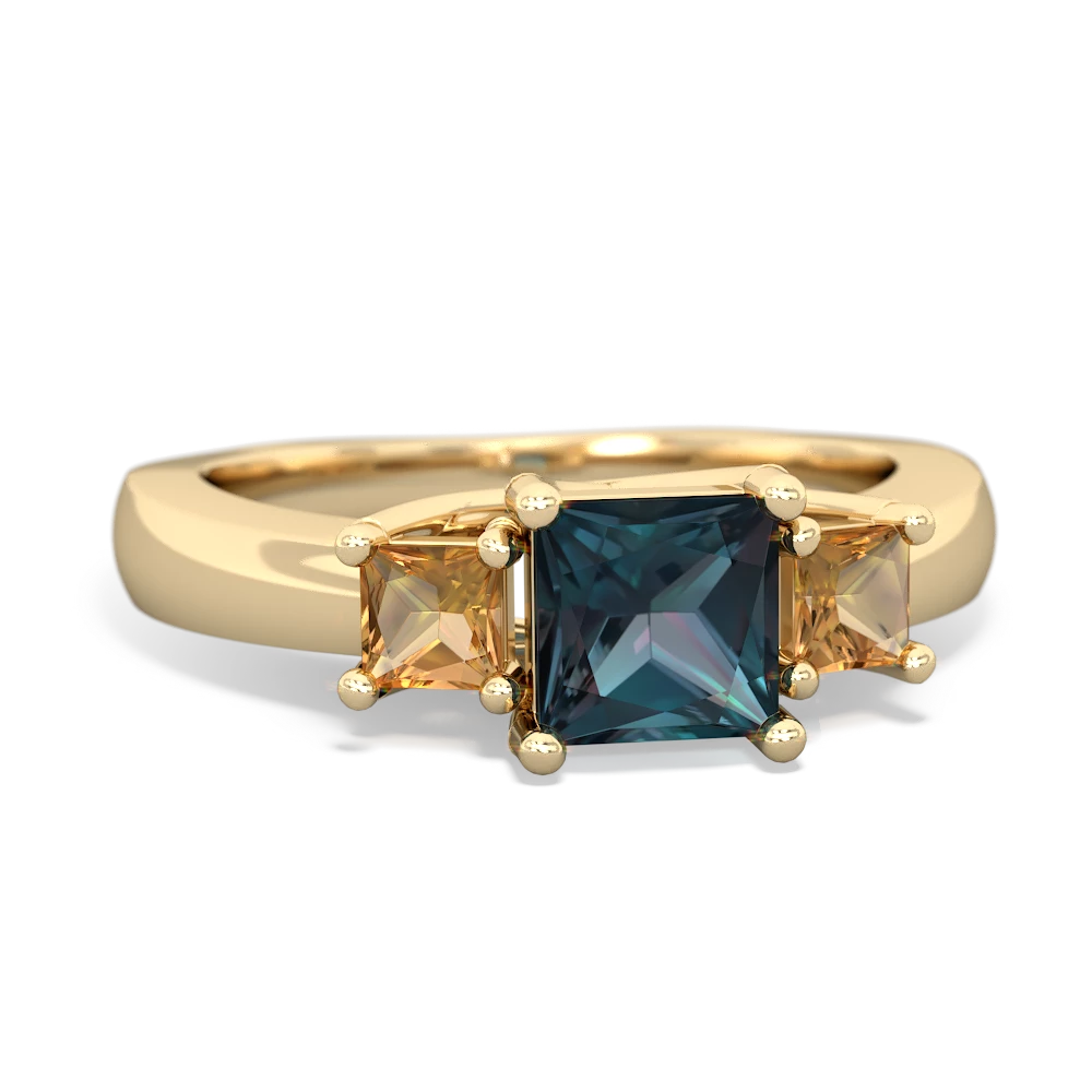 Alexandrite Three Stone Trellis 14K Yellow Gold ring R4015