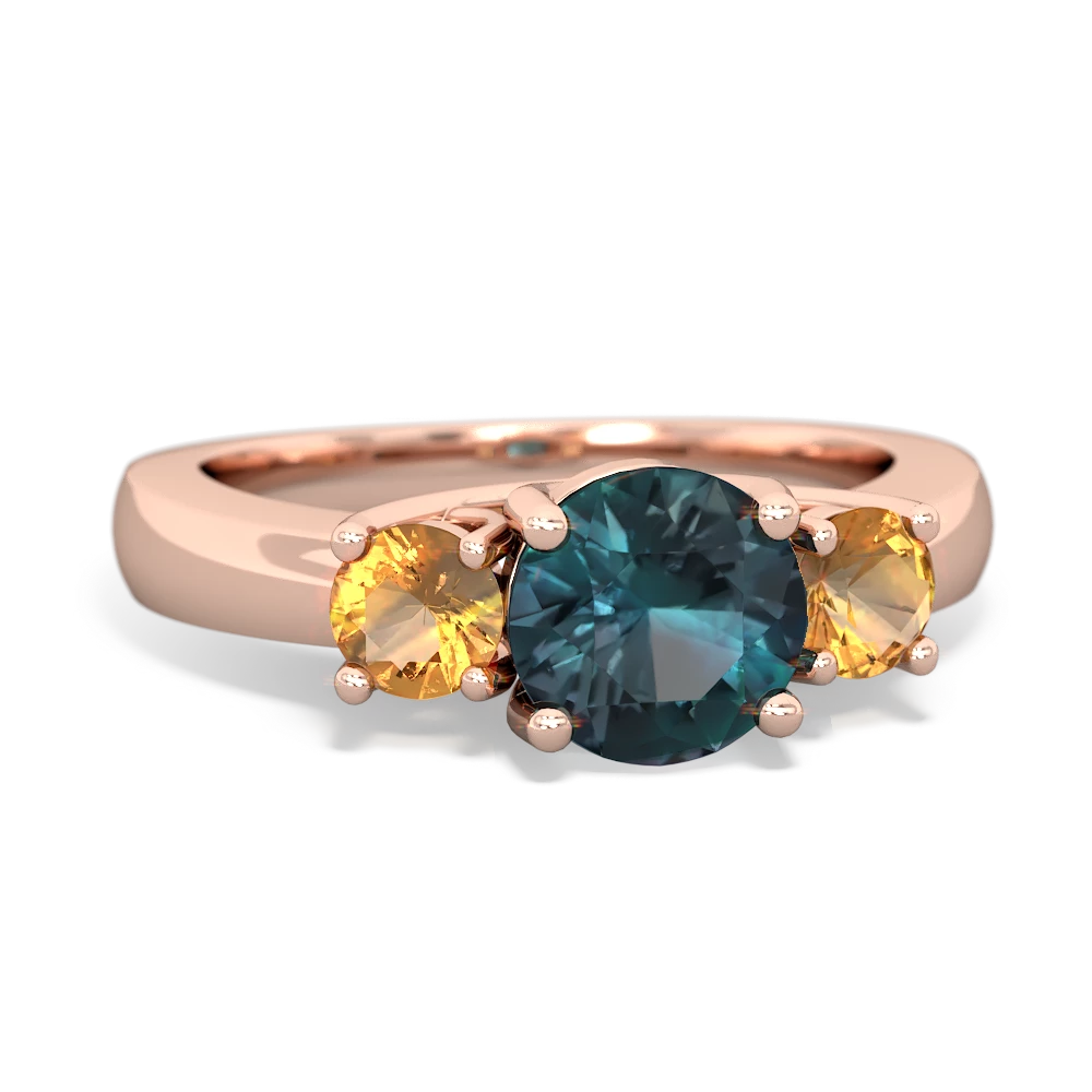 Alexandrite Three Stone Round Trellis 14K Rose Gold ring R4018