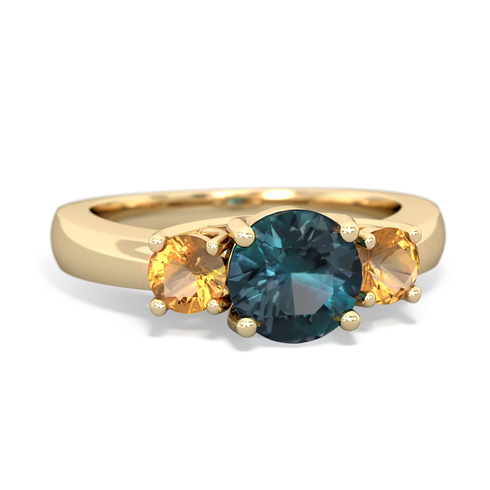 Alexandrite Three Stone Round Trellis 14K Yellow Gold ring R4018