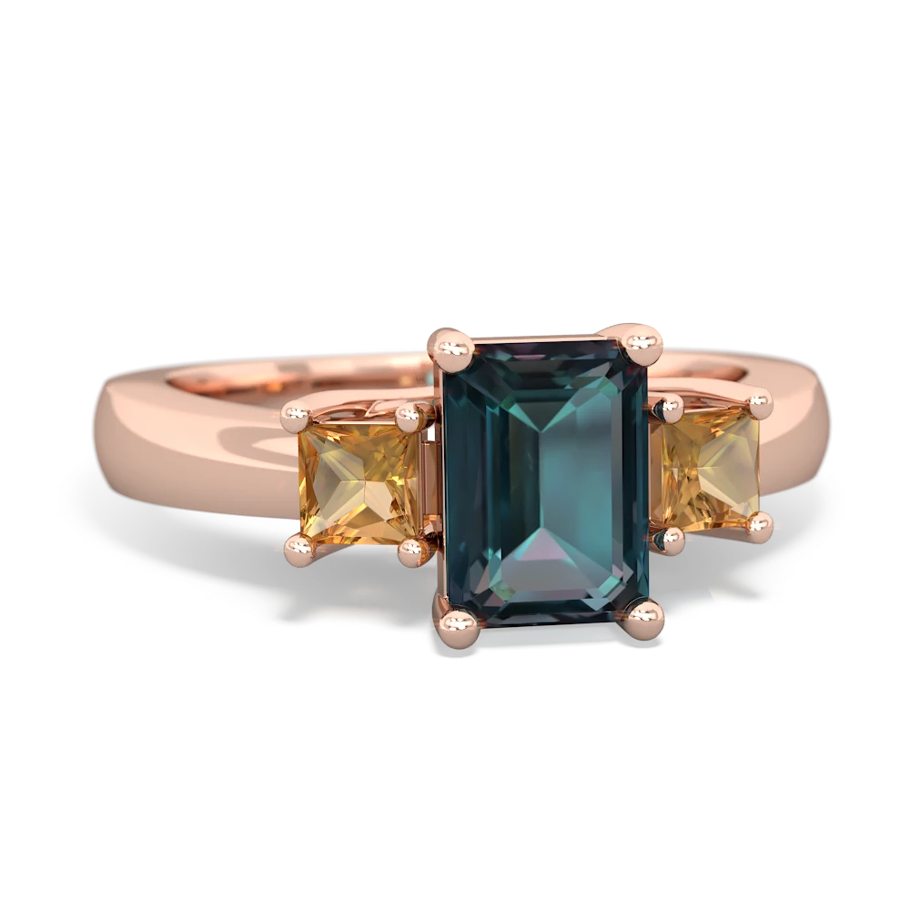 Alexandrite Three Stone Emerald-Cut Trellis 14K Rose Gold ring R4021