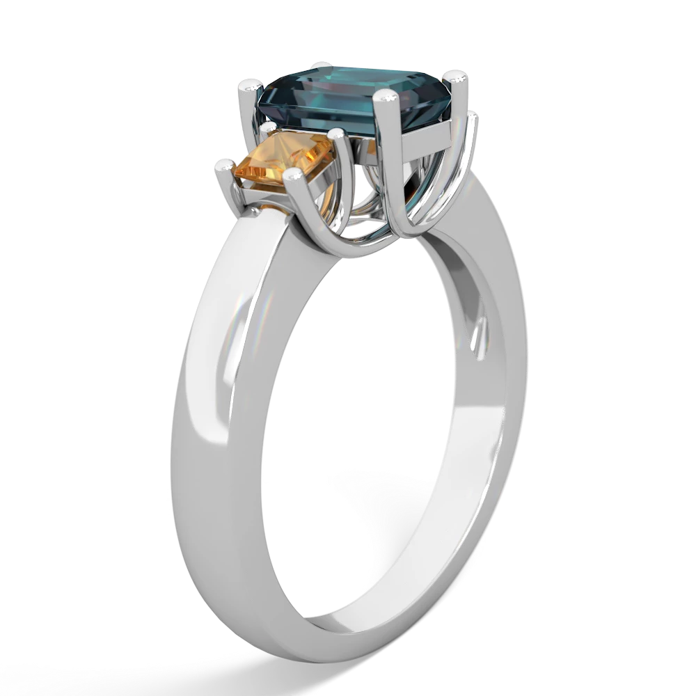 Alexandrite Three Stone Emerald-Cut Trellis 14K White Gold ring R4021