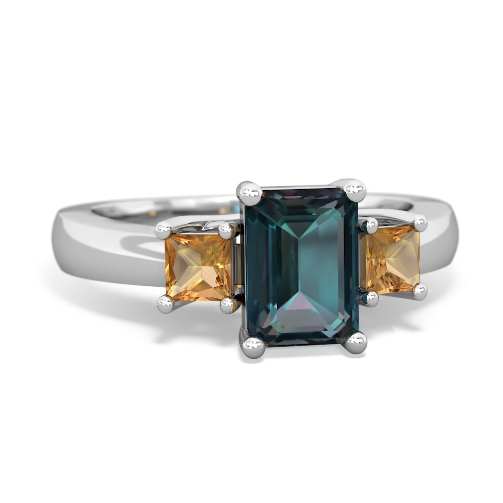 Alexandrite Three Stone Emerald-Cut Trellis 14K White Gold ring R4021