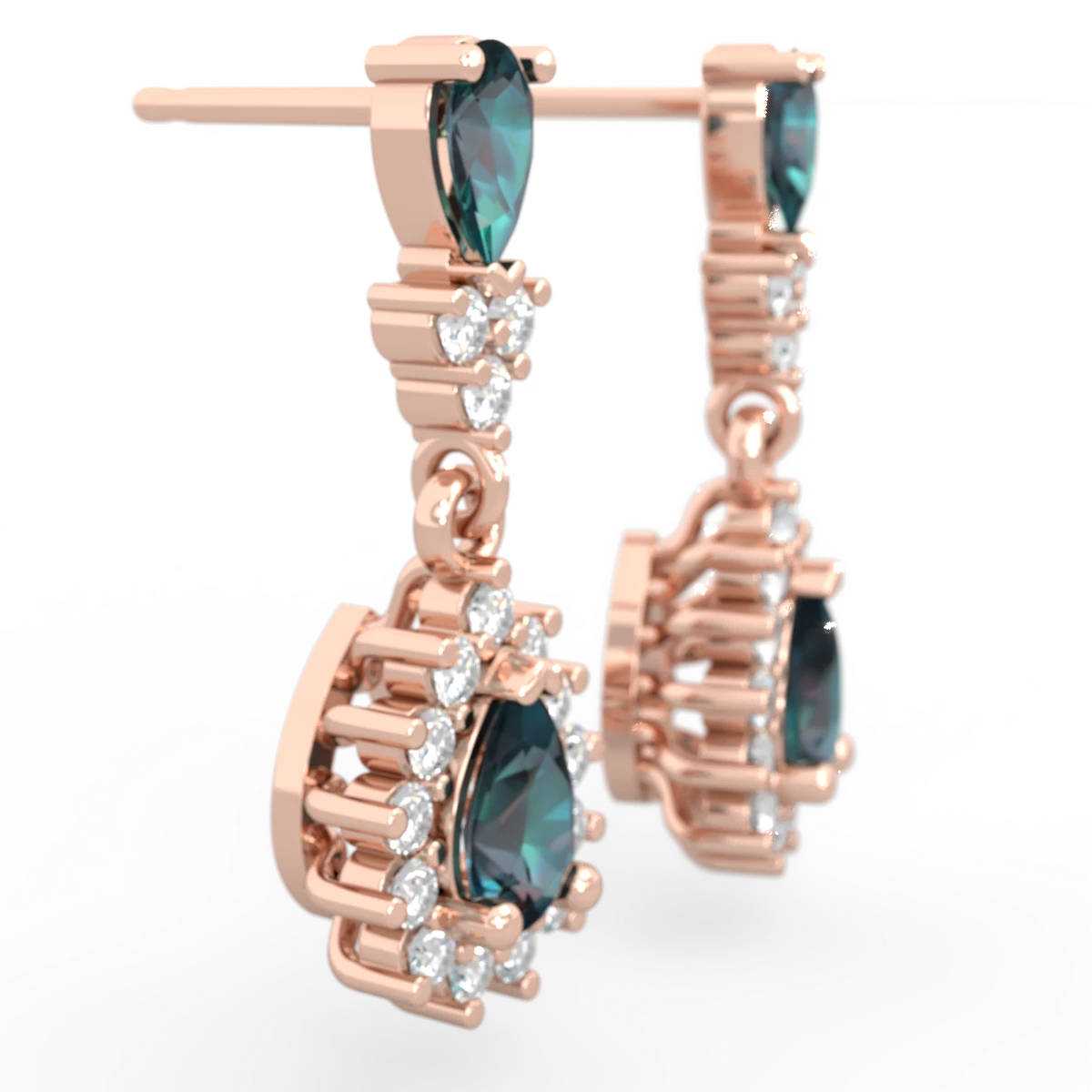 Alexandrite Halo Pear Dangle 14K Rose Gold earrings E1882