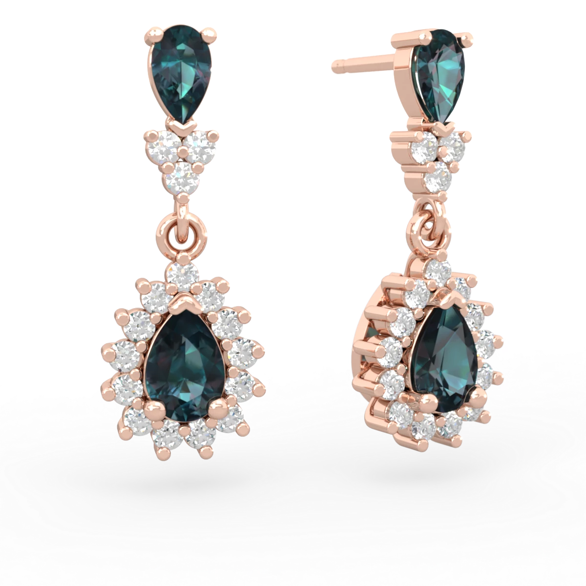 Alexandrite Halo Pear Dangle 14K Rose Gold earrings E1882