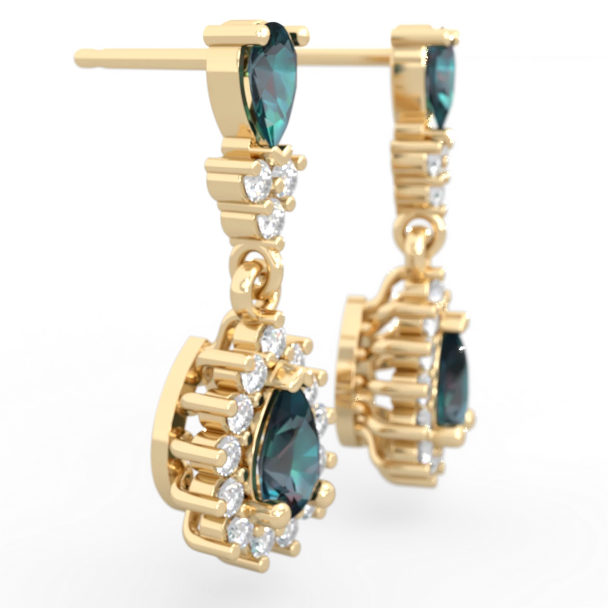 Alexandrite Halo Pear Dangle 14K Yellow Gold earrings E1882