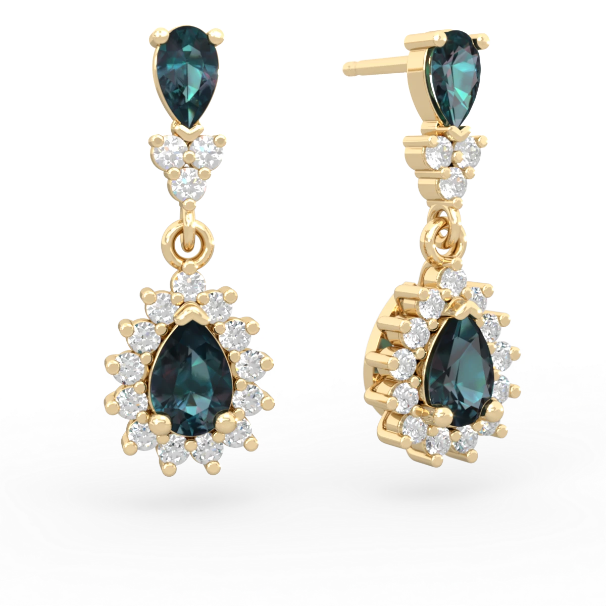 Alexandrite Halo Pear Dangle 14K Yellow Gold earrings E1882