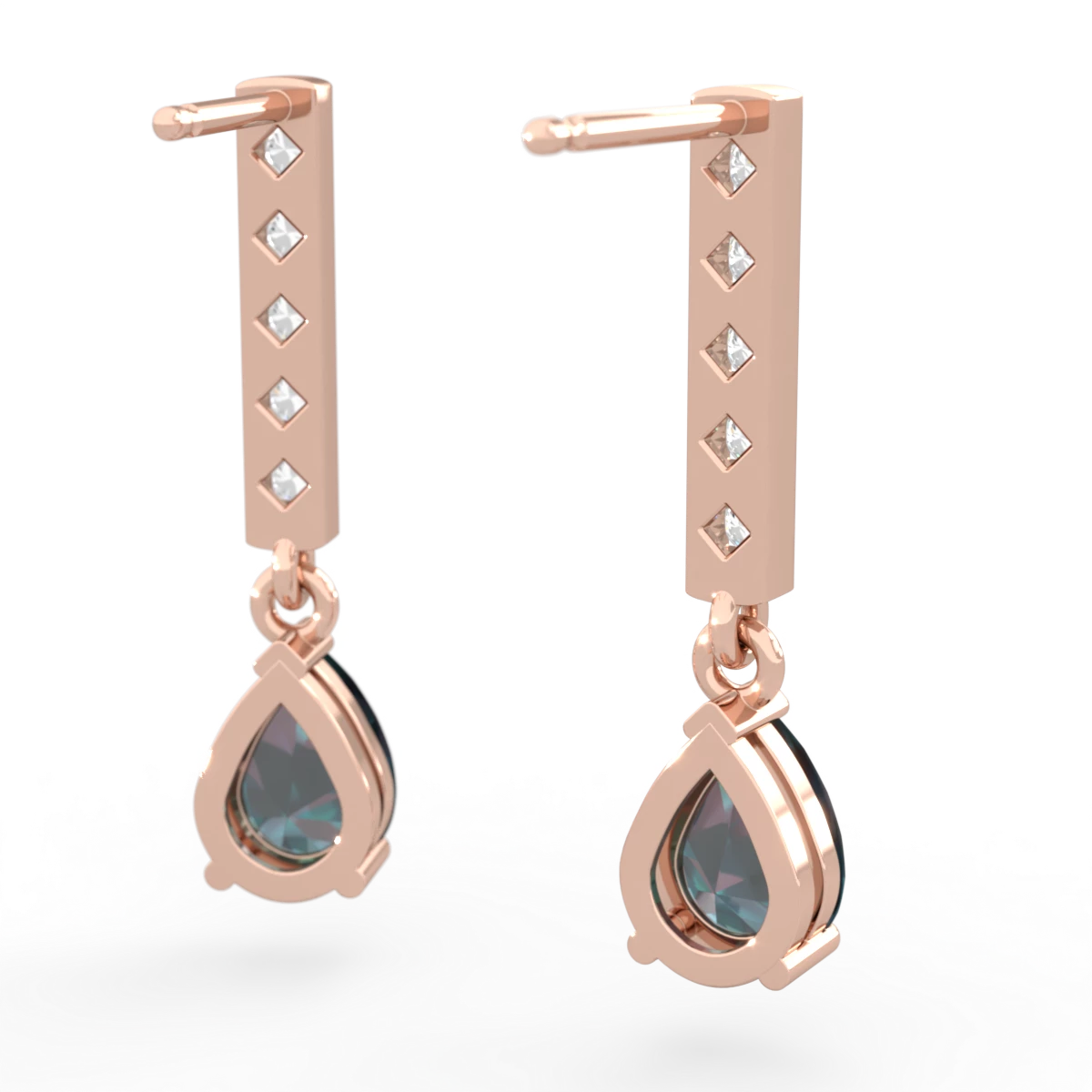 Alexandrite Art Deco Diamond Drop 14K Rose Gold earrings E5324