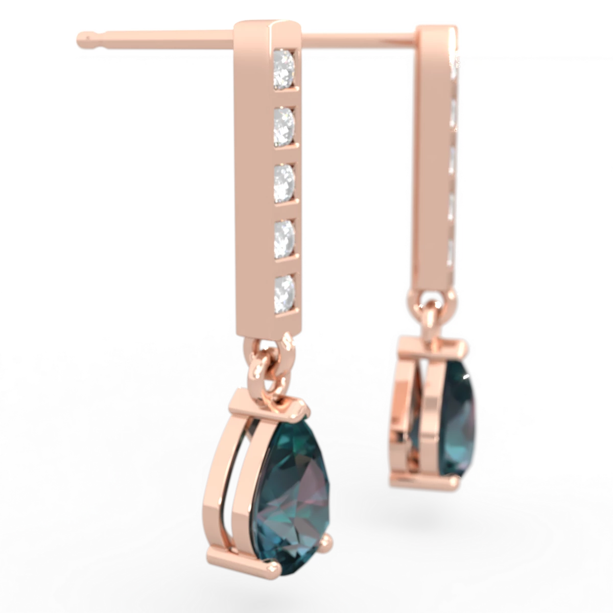 Alexandrite Art Deco Diamond Drop 14K Rose Gold earrings E5324